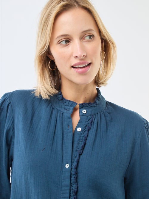 Blusa de gasa de algodón con bordes ondulados - Kiabi