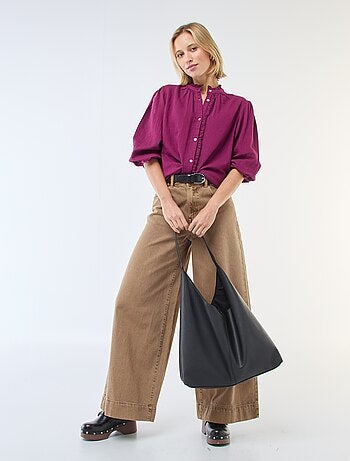 Blusa de gasa de algodón con bordes ondulados