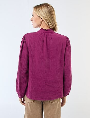 Blusa de gasa de algodón con bordes ondulados