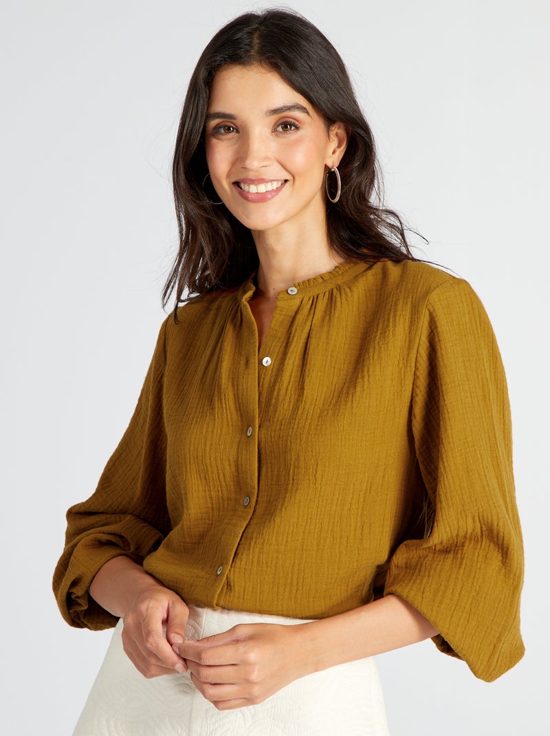 Blusa de gasa de algodón con cuello alto Gelel - Kiabi