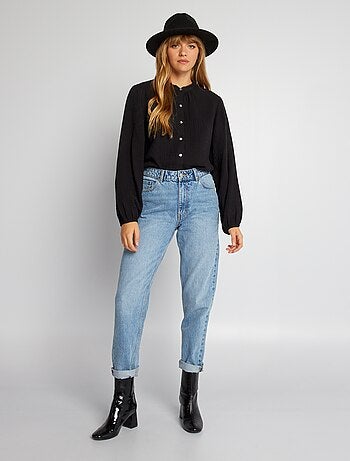 Blusa de gasa de algodón con cuello alto - Kiabi