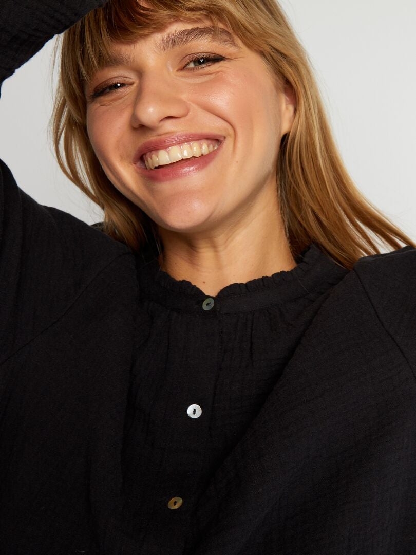 Blusa de gasa de algodón con cuello alto negro - Kiabi