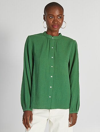 Blusa de gasa de algodón con cuello alto - Kiabi