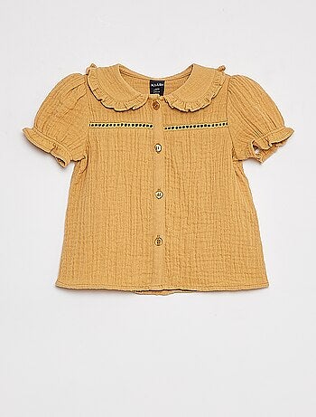 Blusa de gasa de algodón con cuello bebé
