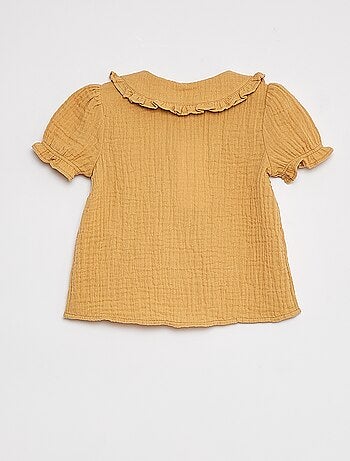 Blusa de gasa de algodón con cuello bebé