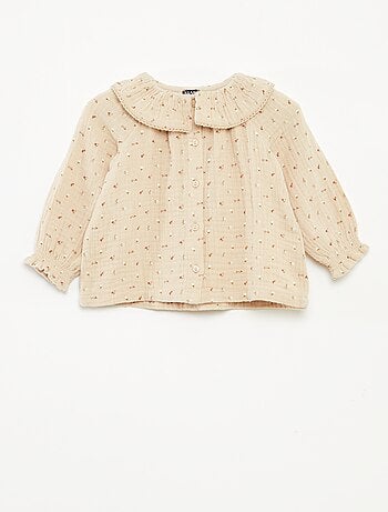 Blusa de gasa de algodón con cuello bebé