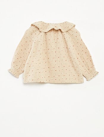 Blusa de gasa de algodón con cuello bebé