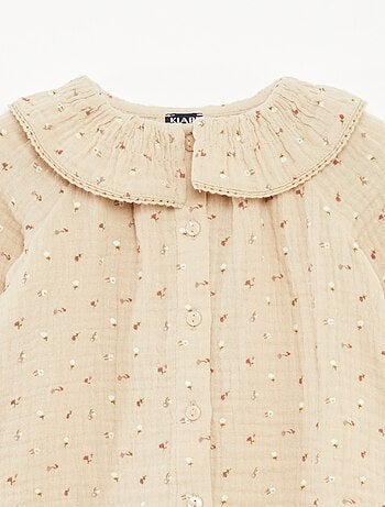 Blusa de gasa de algodón con cuello bebé
