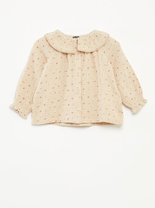 Blusa de gasa de algodón con cuello bebé - Kiabi