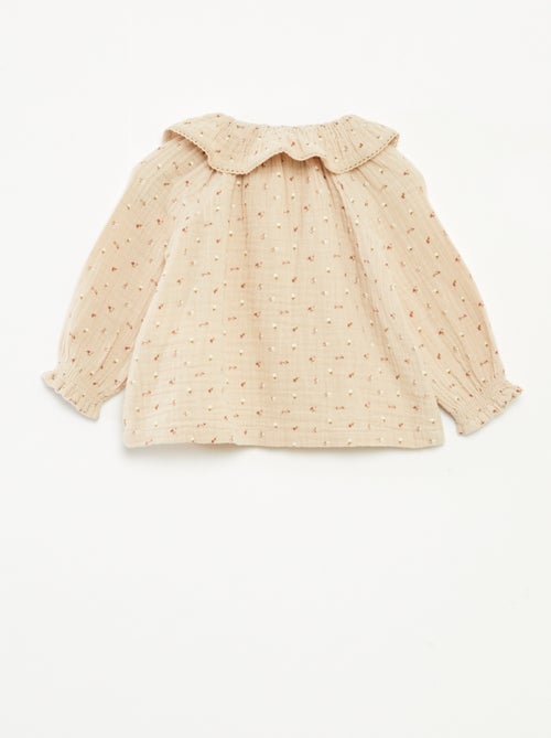 Blusa de gasa de algodón con cuello bebé - Kiabi