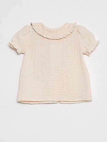 Blusa de gasa de algodón con cuello bebé