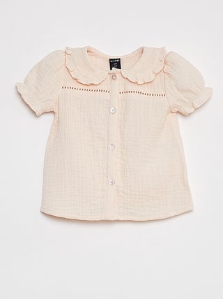 Blusa de gasa de algodón con cuello bebé