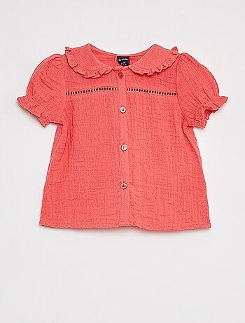 Blusa de gasa de algodón con cuello bebé