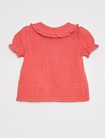 Blusa de gasa de algodón con cuello bebé