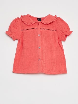 Blusa de gasa de algodón con cuello bebé