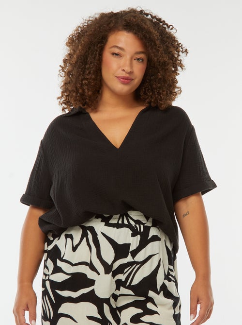 Blusa de gasa de algodón con cuello de polo - Kiabi