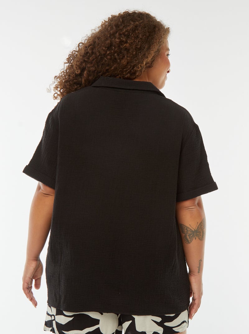 Blusa de gasa de algodón con cuello de polo negro - Kiabi