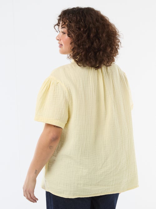 Blusa de gasa de algodón con cuello fruncido - Kiabi