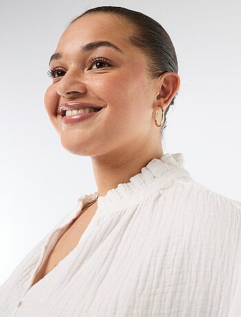 Blusa de gasa de algodón con cuello fruncido