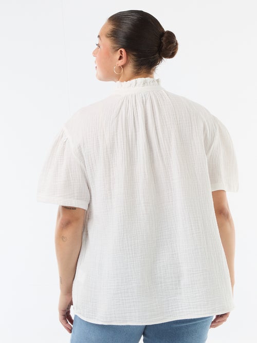 Blusa de gasa de algodón con cuello fruncido - Kiabi