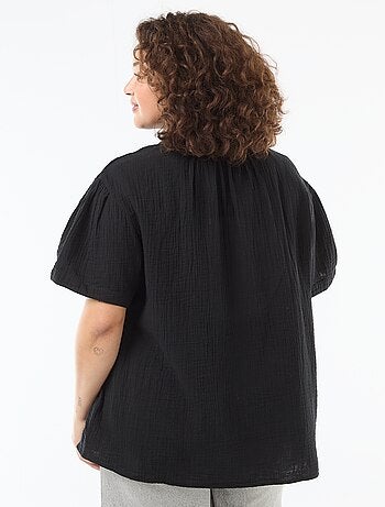 Blusa de gasa de algodón con cuello fruncido