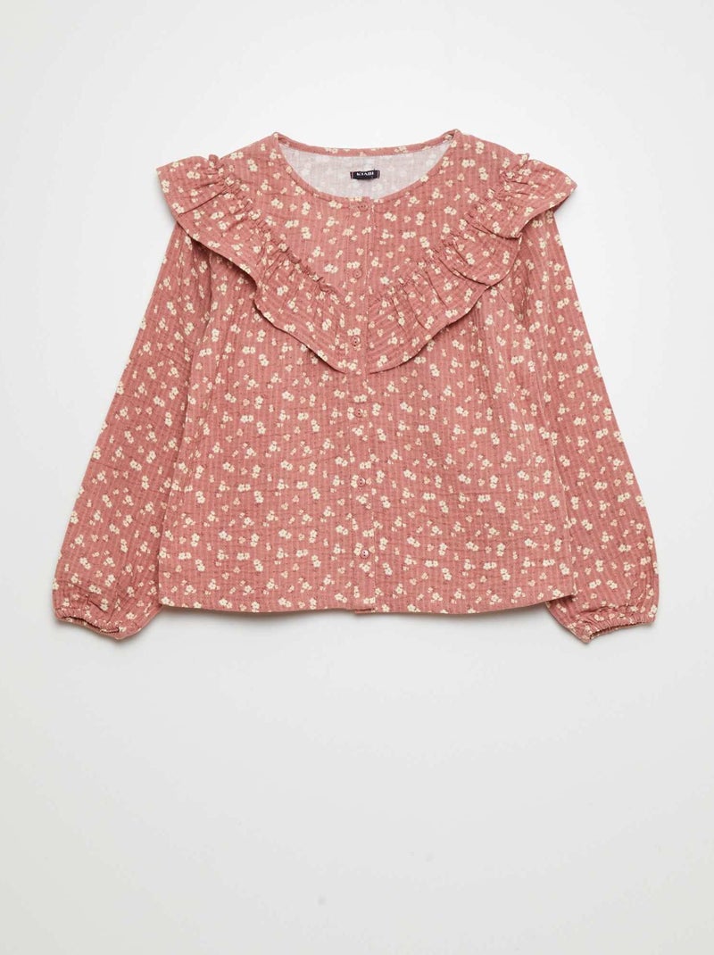 Blusa de gasa de algodón con detalles de volantes ROSA - Kiabi