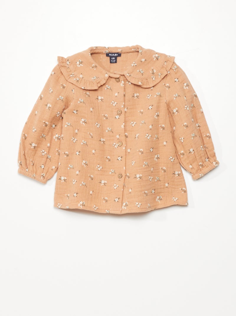 Blusa de gasa de algodón con estampado de flores ROSA - Kiabi