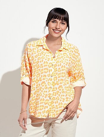 Blusa de gasa de algodón con estampado de leopardo fluorescente - AFIBEL