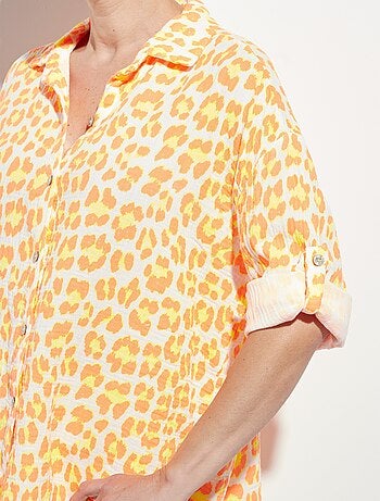 Blusa de gasa de algodón con estampado de leopardo fluorescente - AFIBEL