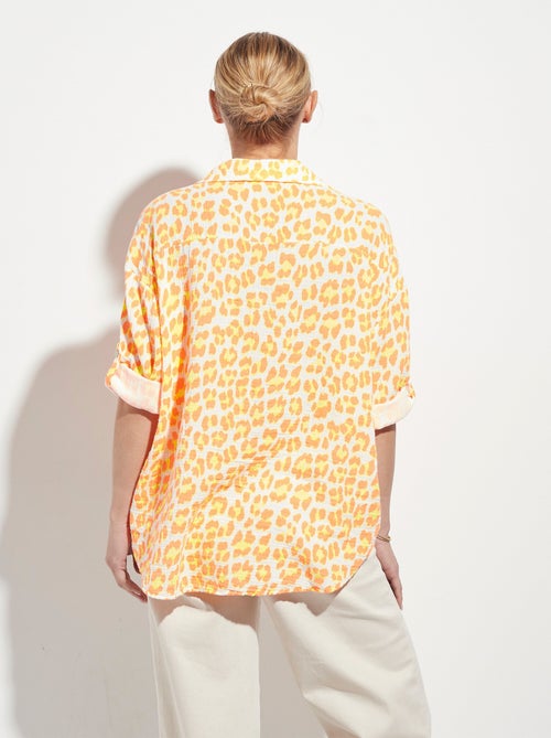 Blusa de gasa de algodón con estampado de leopardo fluorescente - Kiabi