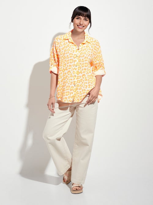 Blusa de gasa de algodón con estampado de leopardo fluorescente - Kiabi