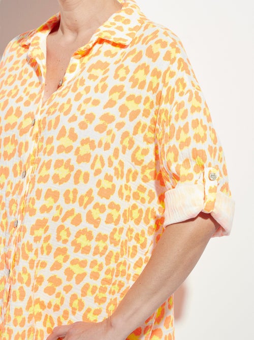 Blusa de gasa de algodón con estampado de leopardo fluorescente - Kiabi