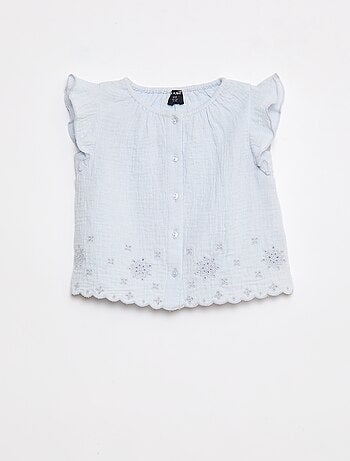 Blusa de gasa de algodón con manga corta con volantes