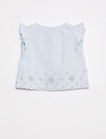 Blusa de gasa de algodón con manga corta con volantes