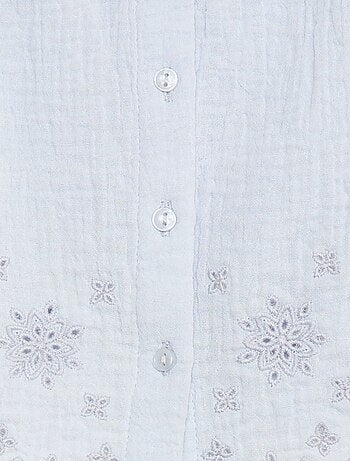 Blusa de gasa de algodón con manga corta con volantes