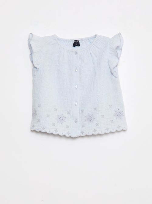 Blusa de gasa de algodón con manga corta con volantes - Kiabi