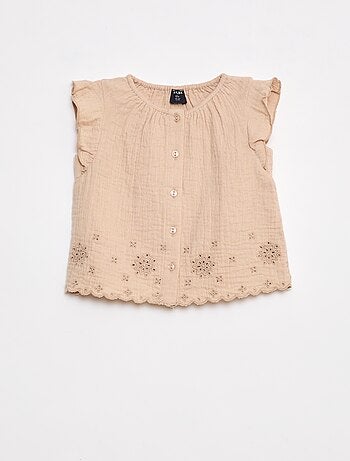Blusa de gasa de algodón con manga corta con volantes