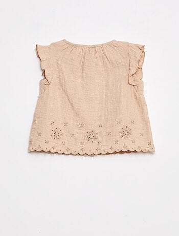 Blusa de gasa de algodón con manga corta con volantes