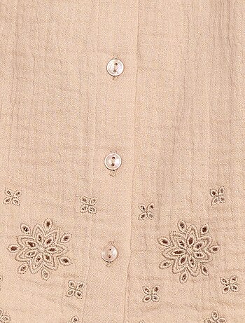 Blusa de gasa de algodón con manga corta con volantes