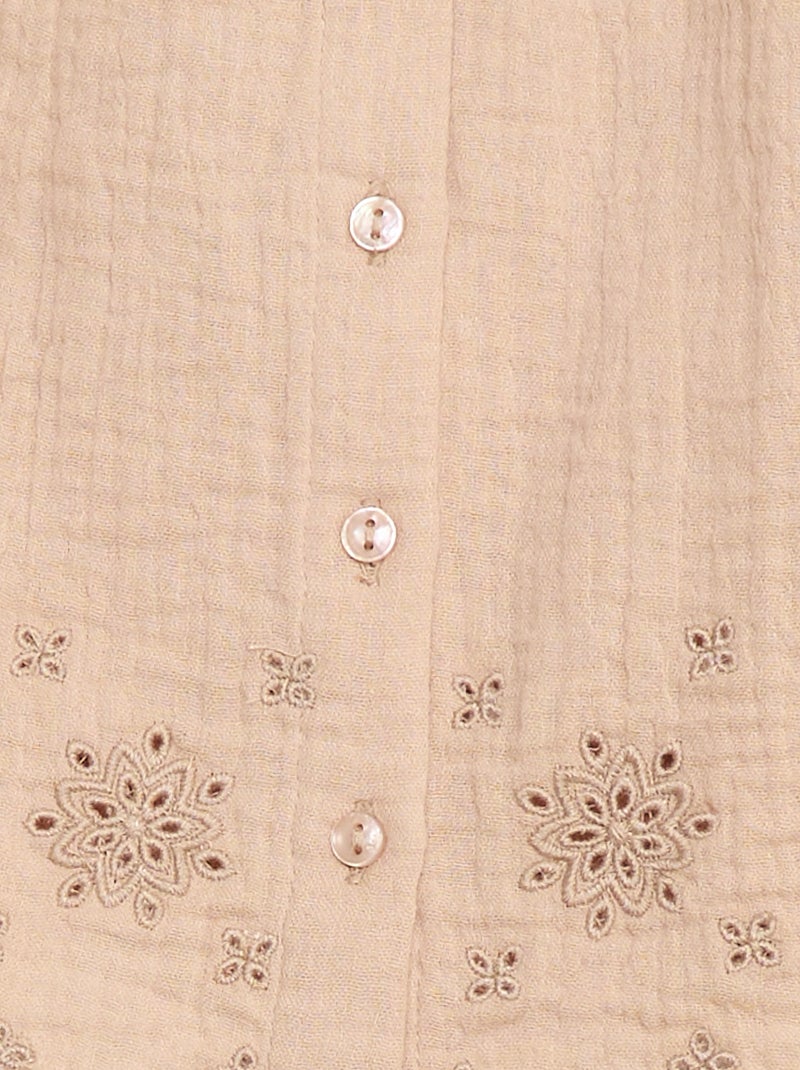 Blusa de gasa de algodón con manga corta con volantes Beige - Kiabi