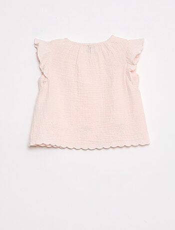 Blusa de gasa de algodón con manga corta con volantes