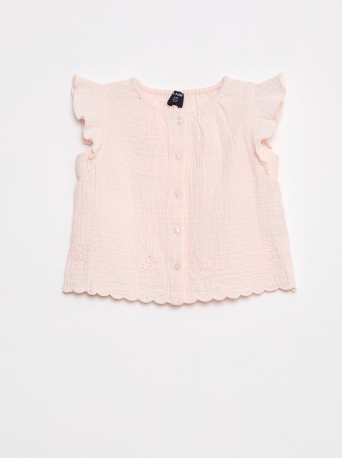 Blusa de gasa de algodón con manga corta con volantes - Kiabi