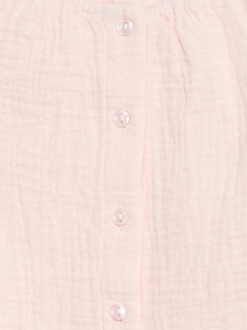 Blusa de gasa de algodón con manga corta con volantes Rosa - Kiabi