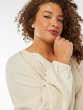 Blusa de gasa de algodón con mangas abombadas