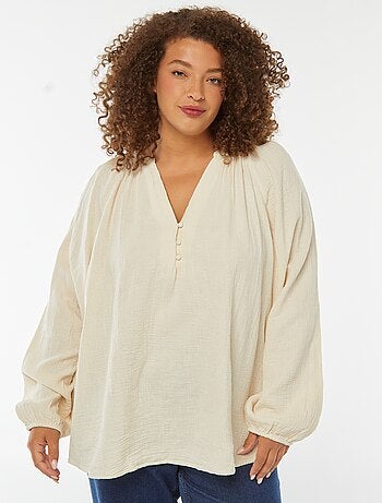 Blusa de gasa de algodón con mangas abombadas