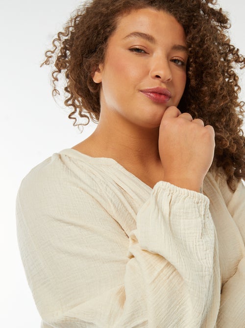 Blusa de gasa de algodón con mangas abombadas - Kiabi