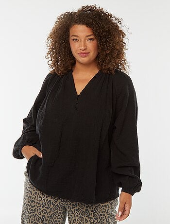 Blusa de gasa de algodón con mangas abombadas