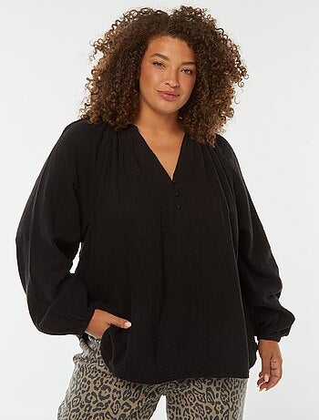 Blusa de gasa de algodón con mangas abombadas