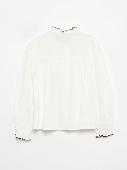 Blusa de gasa de algodón con volantes - Kiabi Blusa de gasa de algodón con volantes - Kiabi