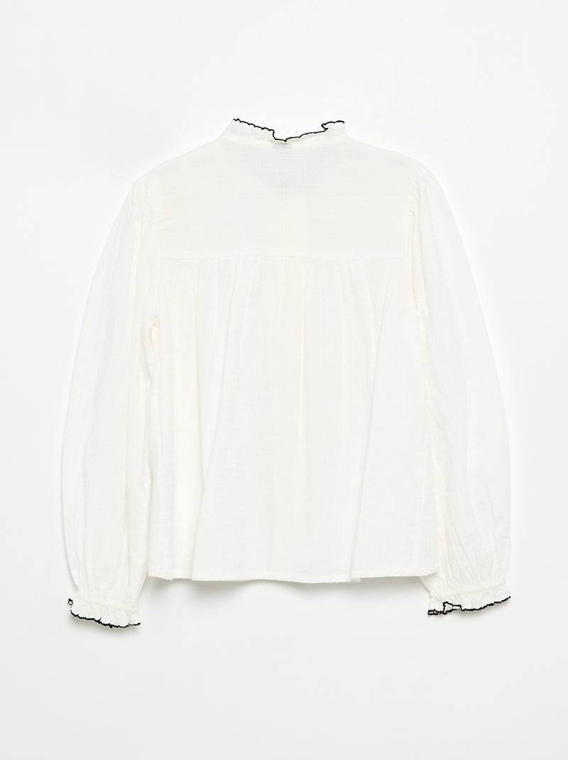 Blusa de gasa de algodón con volantes Blanco - Kiabi
